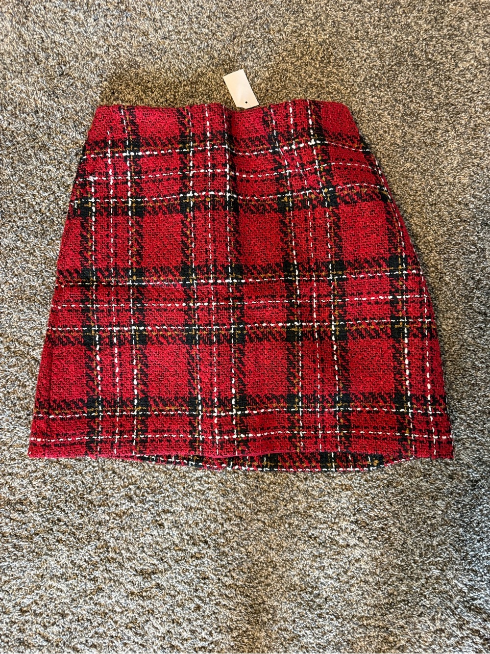 LOFT Red Plaid Tweed Mini Skirt